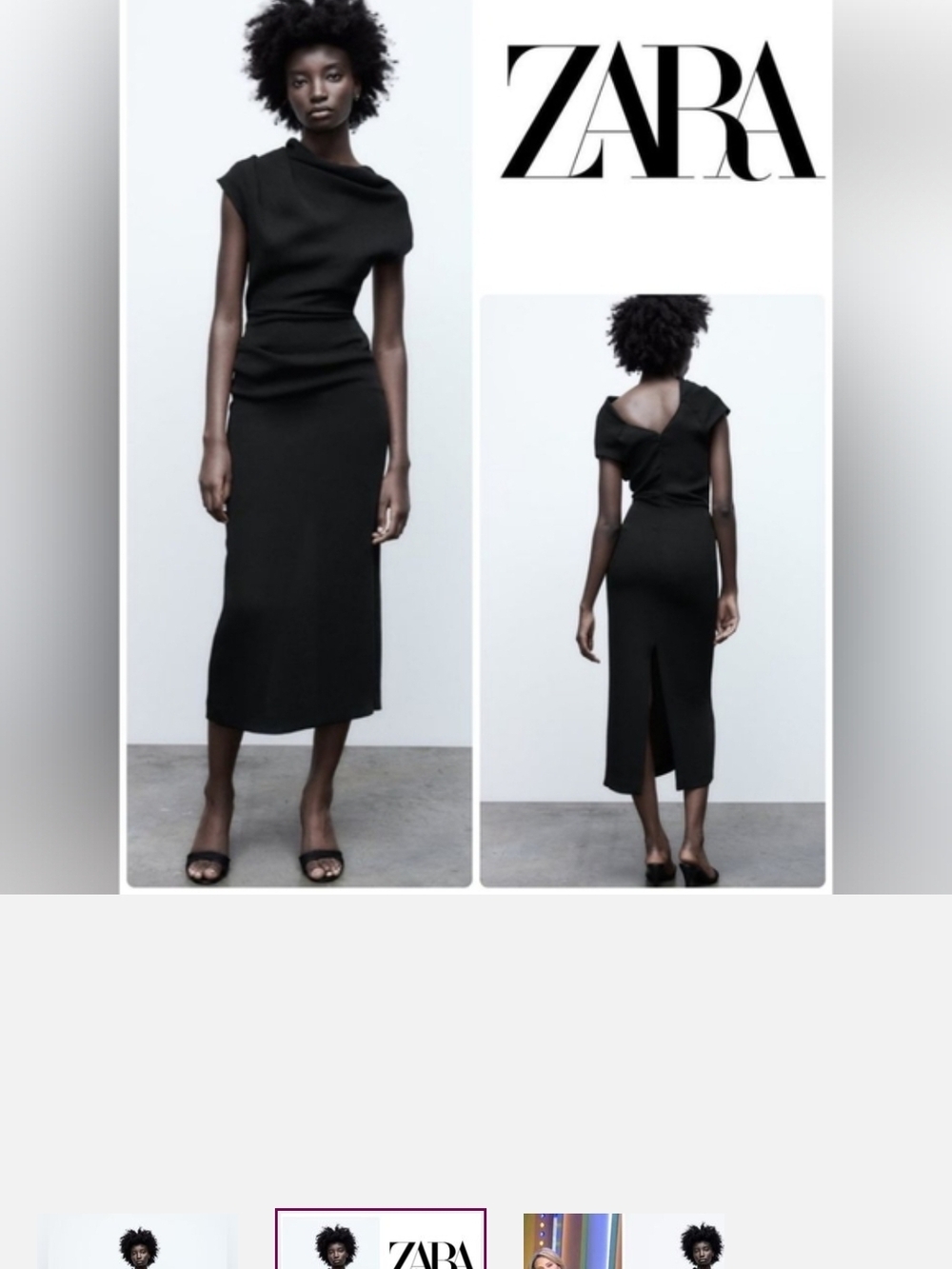 Zara Black Cowl-Neck Midi Dress with Back Cutout